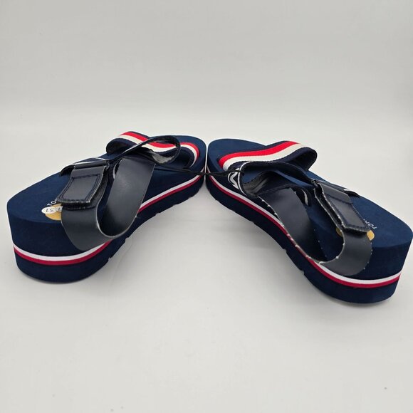 Tommy Hilfiger Womens Navy Platform Sandals Size 8 With Red & White Straps - Picture 5 of 10